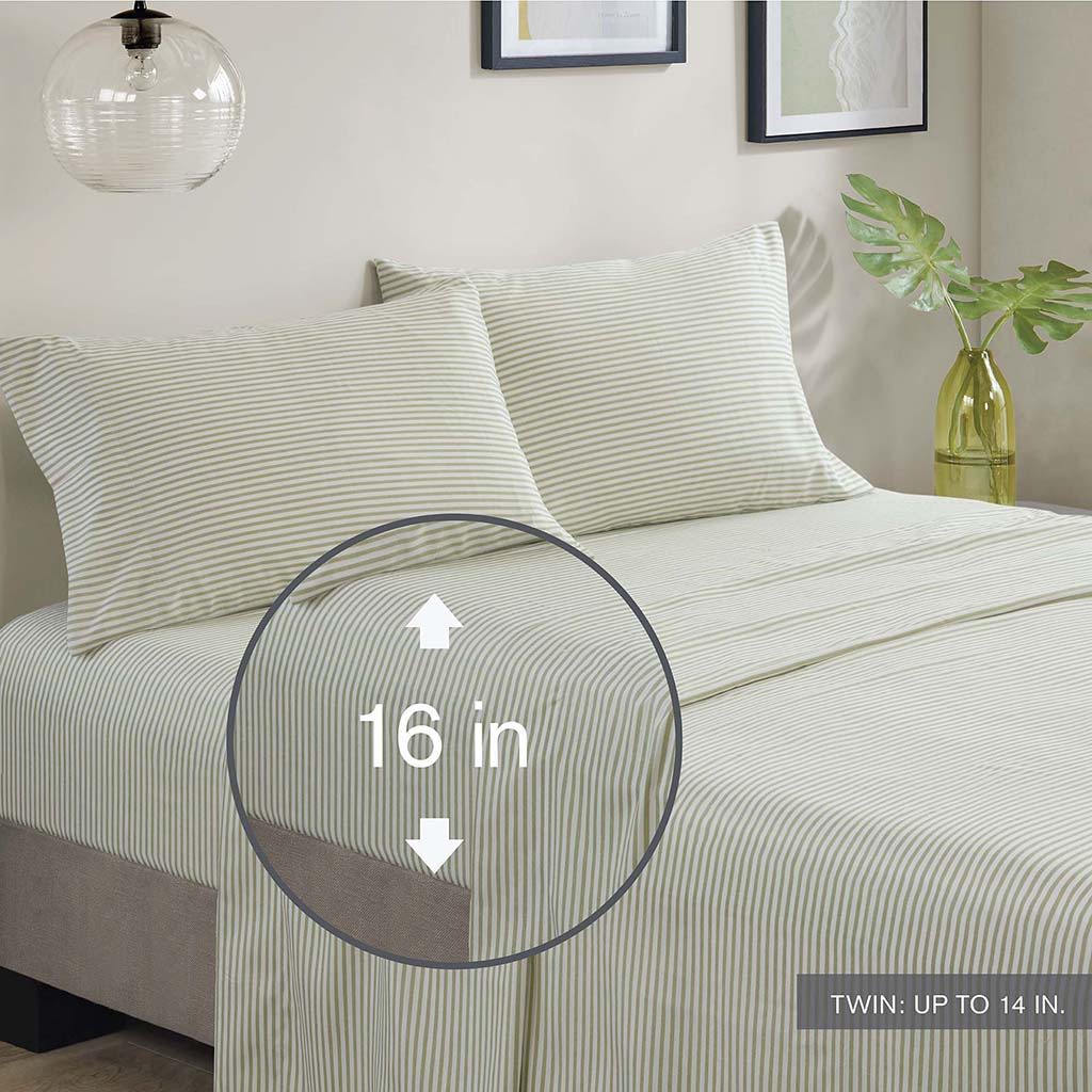 Jaxon - 5 Piece Twin Stripe Comforter Set With Bed Sheets - Green / Gray