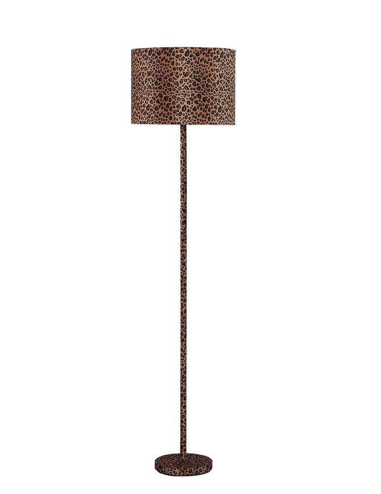 59" Amber And Black Metal Floor Lamp With Amber And Black Animals Faux Leather Cylinder Shade