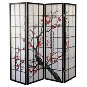 70" Black And White Heavy Duty Rice Paper Folding Four Panel Screen Room Divider