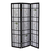 70" Black And White Heavy Duty Rice Paper Folding Three Panel Screen Room Divider