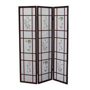 70" Brown Heavy Duty Rice Paper Folding Three Panel Screen Room Divider