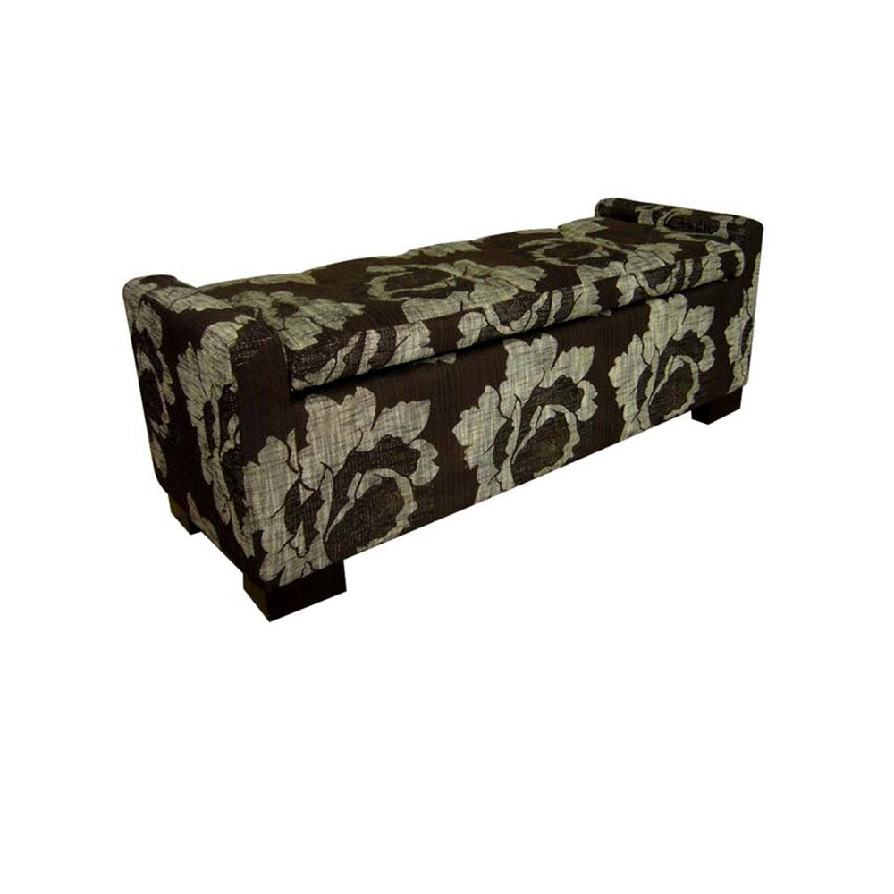17" Brown and Champagne Solid Wood Upholstered Dining Bench