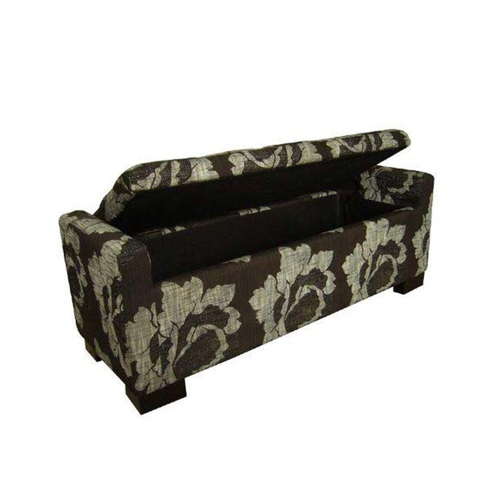 17" Brown and Champagne Solid Wood Upholstered Dining Bench