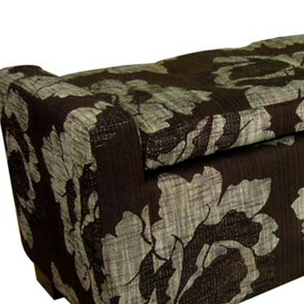 17" Brown and Champagne Solid Wood Upholstered Dining Bench