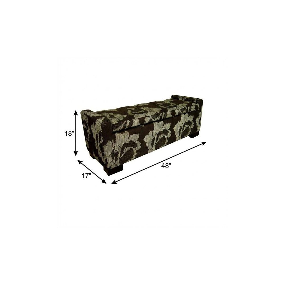 17" Brown and Champagne Solid Wood Upholstered Dining Bench