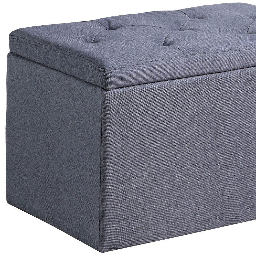17" Dark Gray Linen Tufted Storage Ottoman