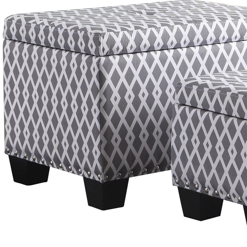 17" Gray White Black Gray and White Fabric Tufted Storage Ottoman