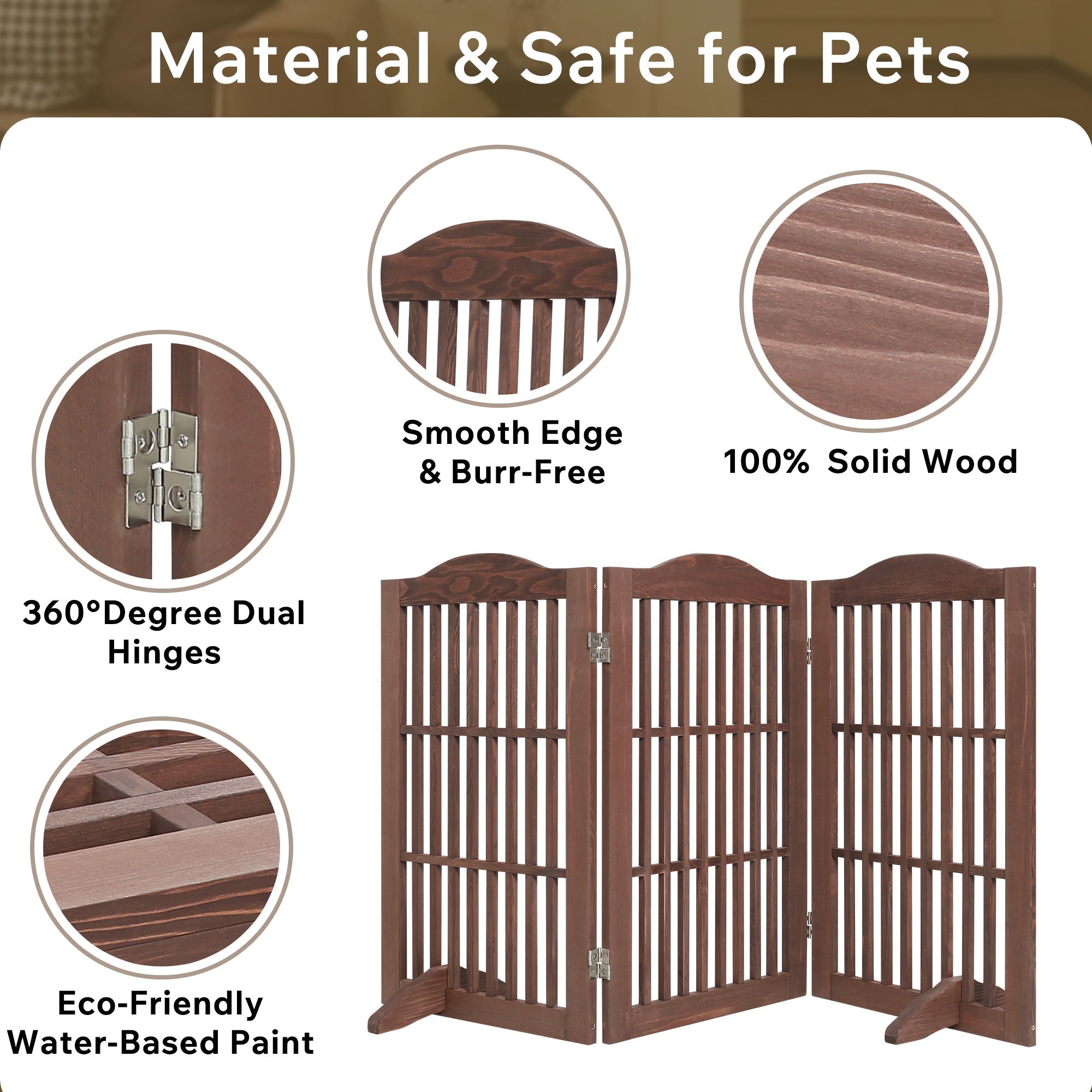 Freestanding Foldable Pet Gate For Dogs - Brown