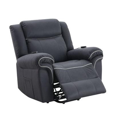 Domana - Polished Microfiber Power Nirion Recliner With Lift Heating Massage Chair - Dark Blue