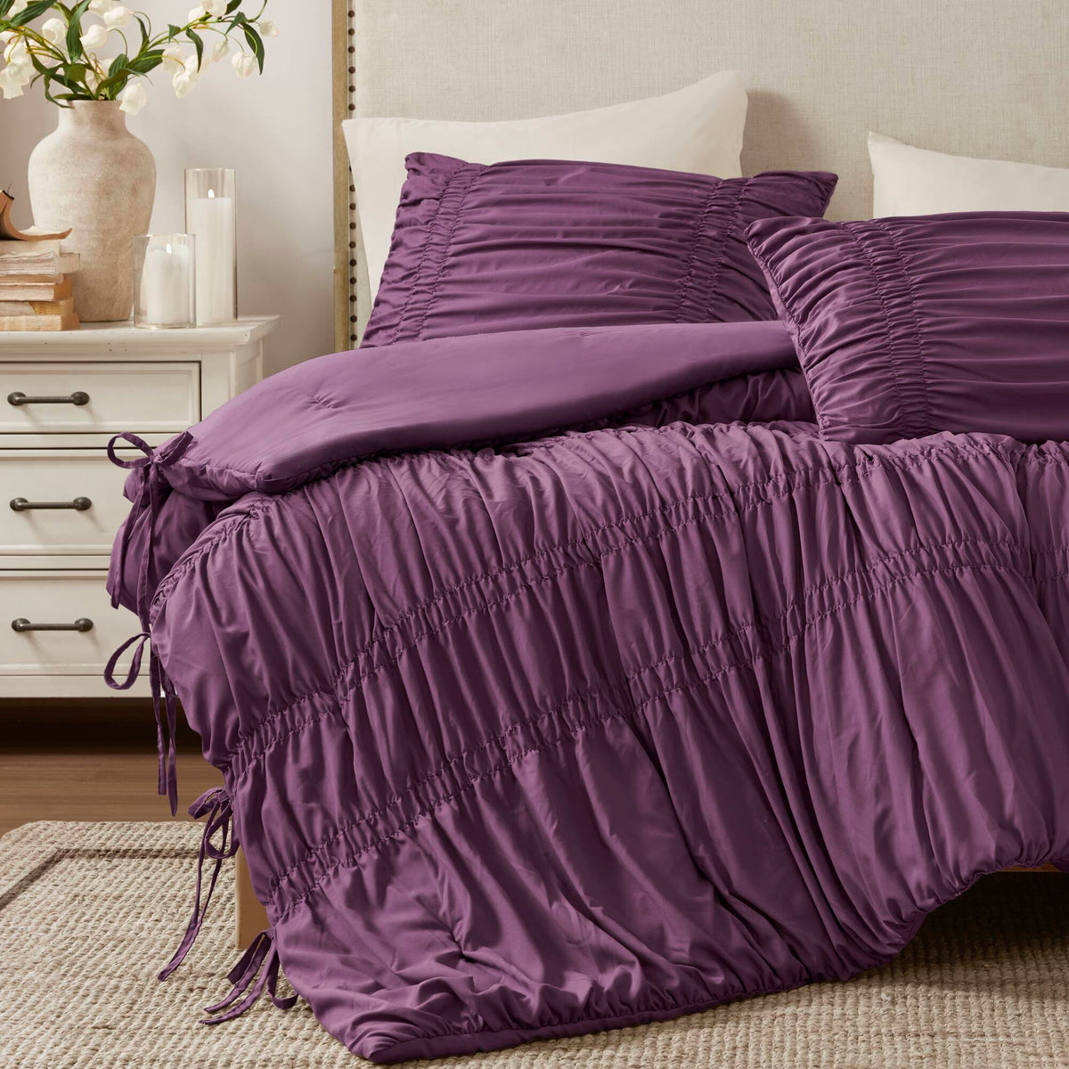 Mia - 3 Piece Queen Comforter Set - Purple