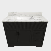 Bathroom Vanity Set, Fluted Cabinet, Soft Close Doors & Drawers, 3 Faucet Holes - Black