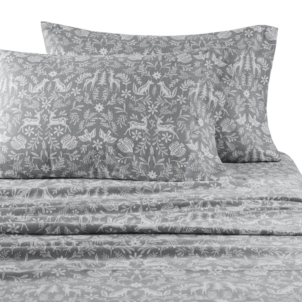 Oversized Flannel - 4 Piece Full Sheet Set - Sage Winter Fauna