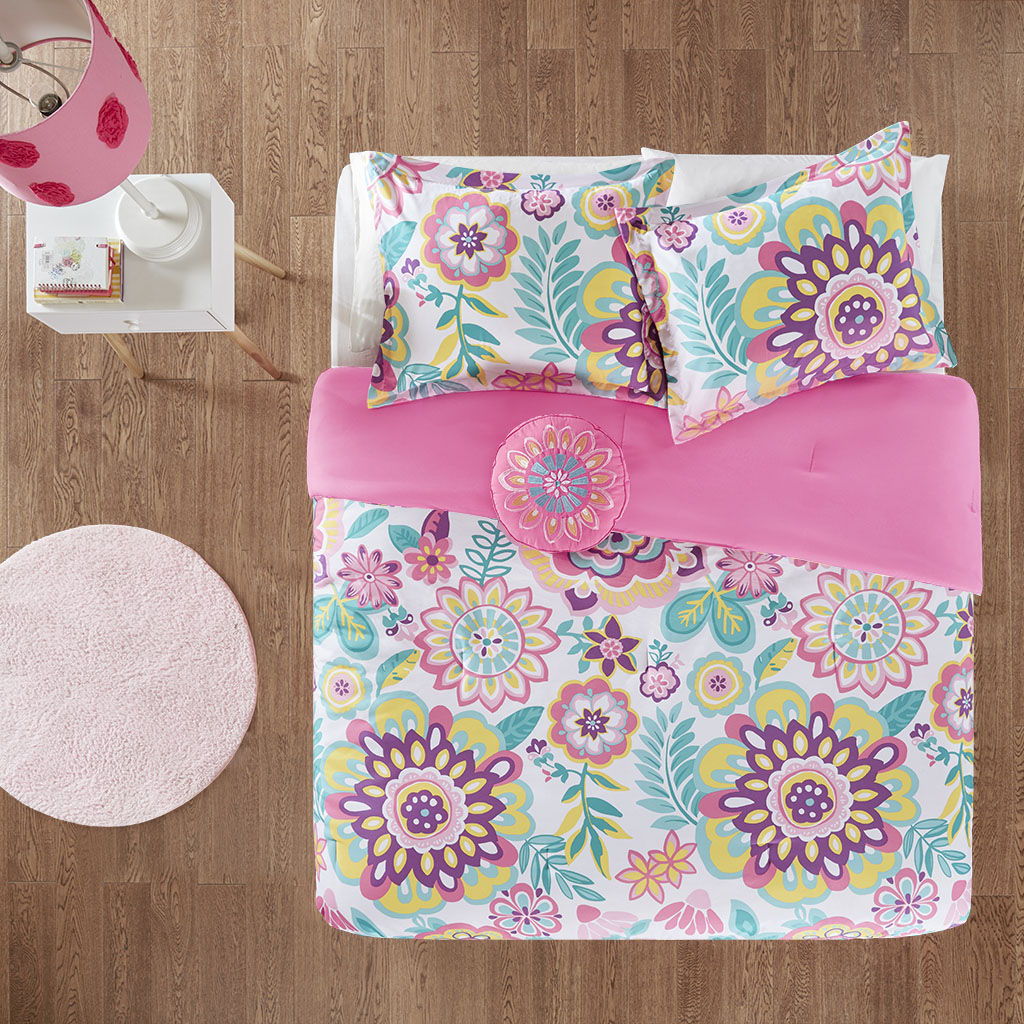 Camille - Floral Comforter Set - Pink