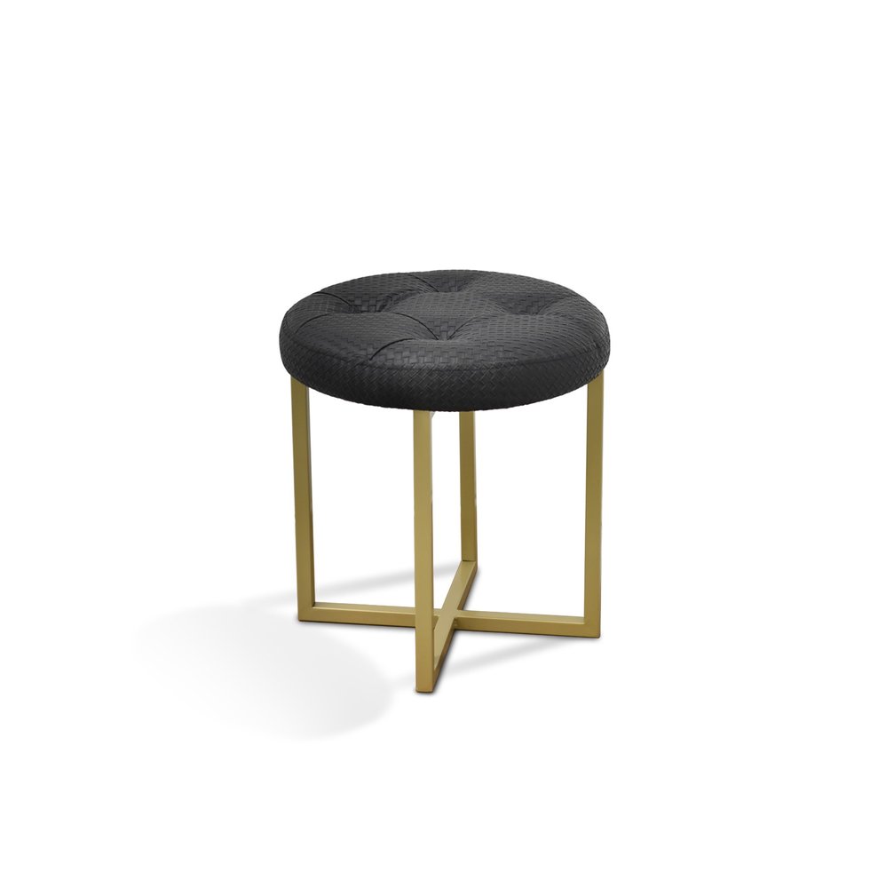 16" Gold Faux Leather Tufted Footstool
