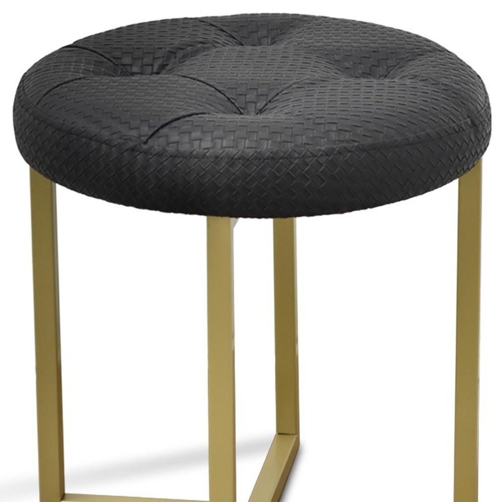 16" Gold Faux Leather Tufted Footstool