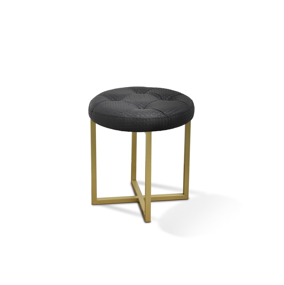 16" Gold Faux Leather Tufted Footstool