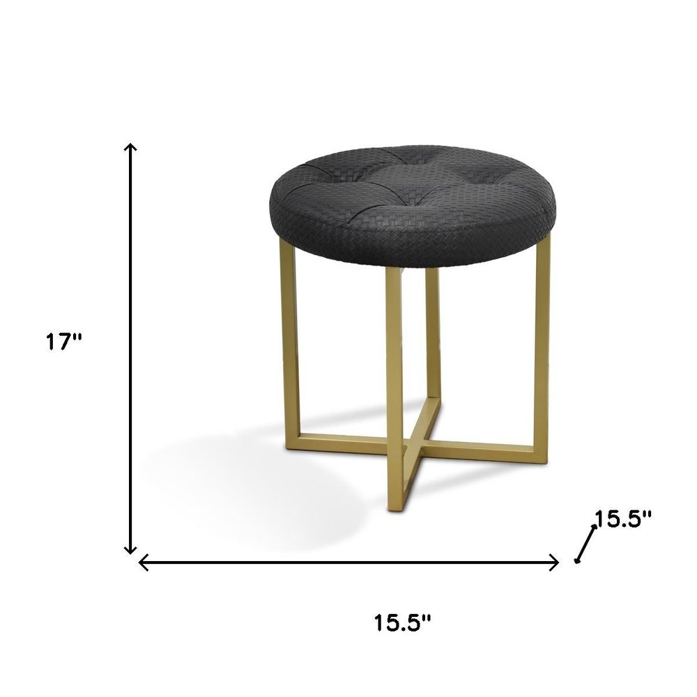 16" Gold Faux Leather Tufted Footstool