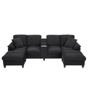 Modern U - Shaped Sectional Sofa With Storage Ottomans, USB Ports, And Cup Holders