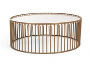 37" White and Gold Faux Marble And Metal Round Frame Coffee Table