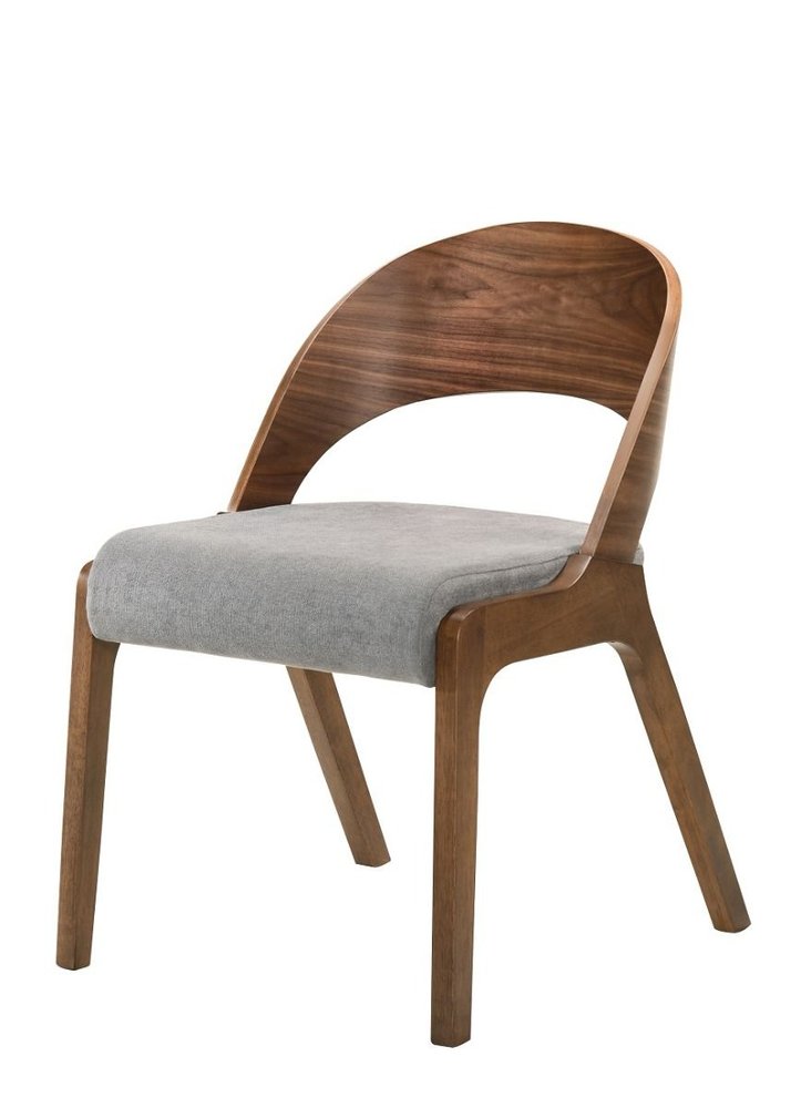 Set of Two Gray and Brown Upholstered Fabric Curved Back Dining Side Chairs