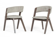 Set of Two Gray and Brown Upholstered Fabric Dining Arm Chairs