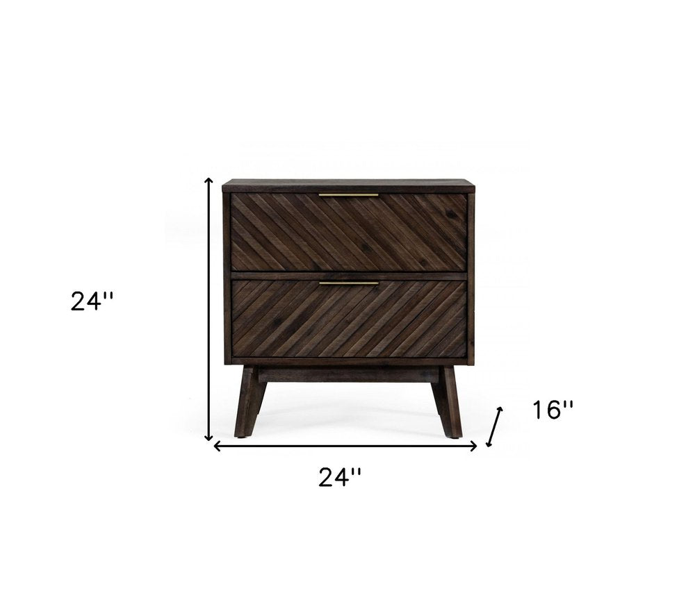 24" Solid Wood and Wood Two Drawer Nightstand