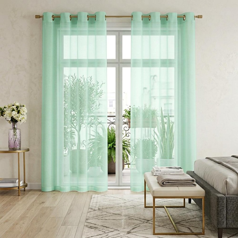 Set of Two 84"  Aqua Solid Modern Window Panels