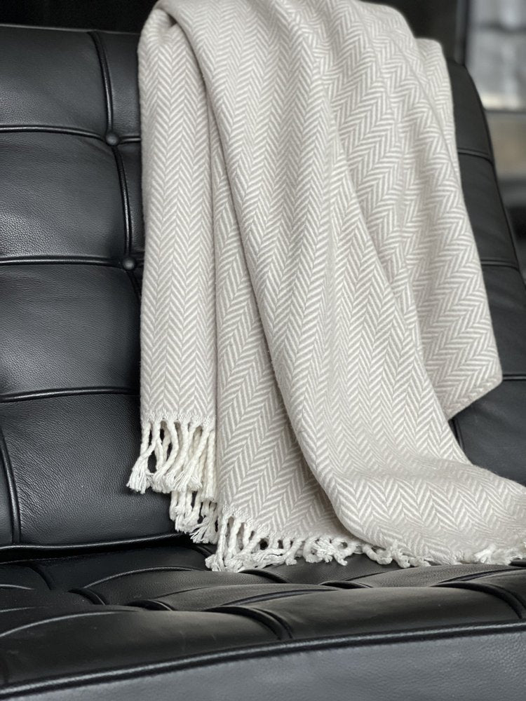 70" X 55" Brown And White Cotton Blend Woven Herringbone Plush Throw Blanket with Tassels