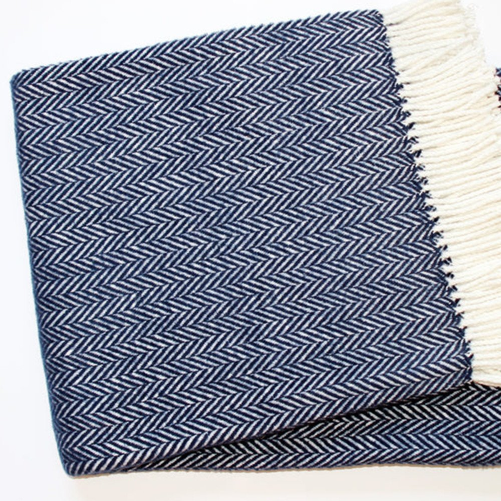 70" X 55" Brown And White Cotton Blend Woven Herringbone Plush Throw Blanket with Tassels