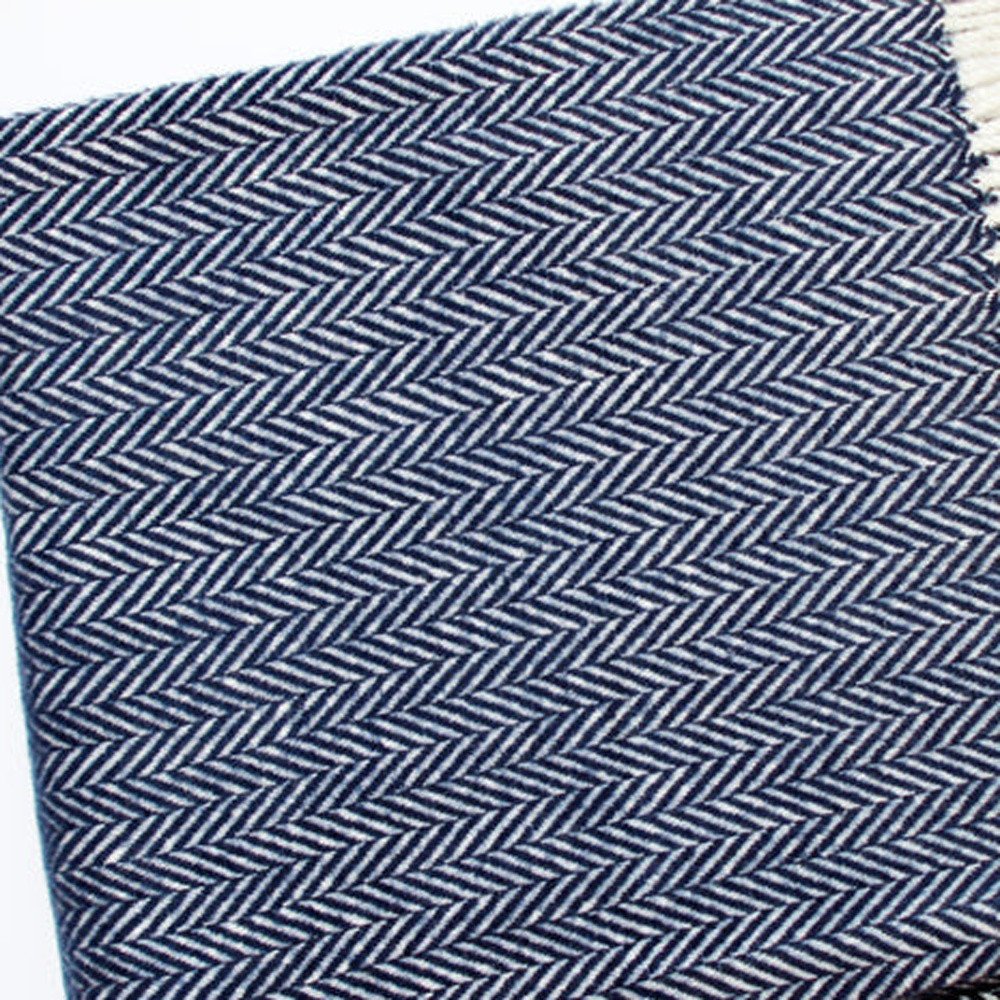 70" X 55" Gray And White Herringbone Cotton Blend Woven Throw Blanket with Tassels