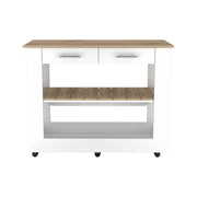 White and Brown 40" Rolling Kitchen Cart With Storage