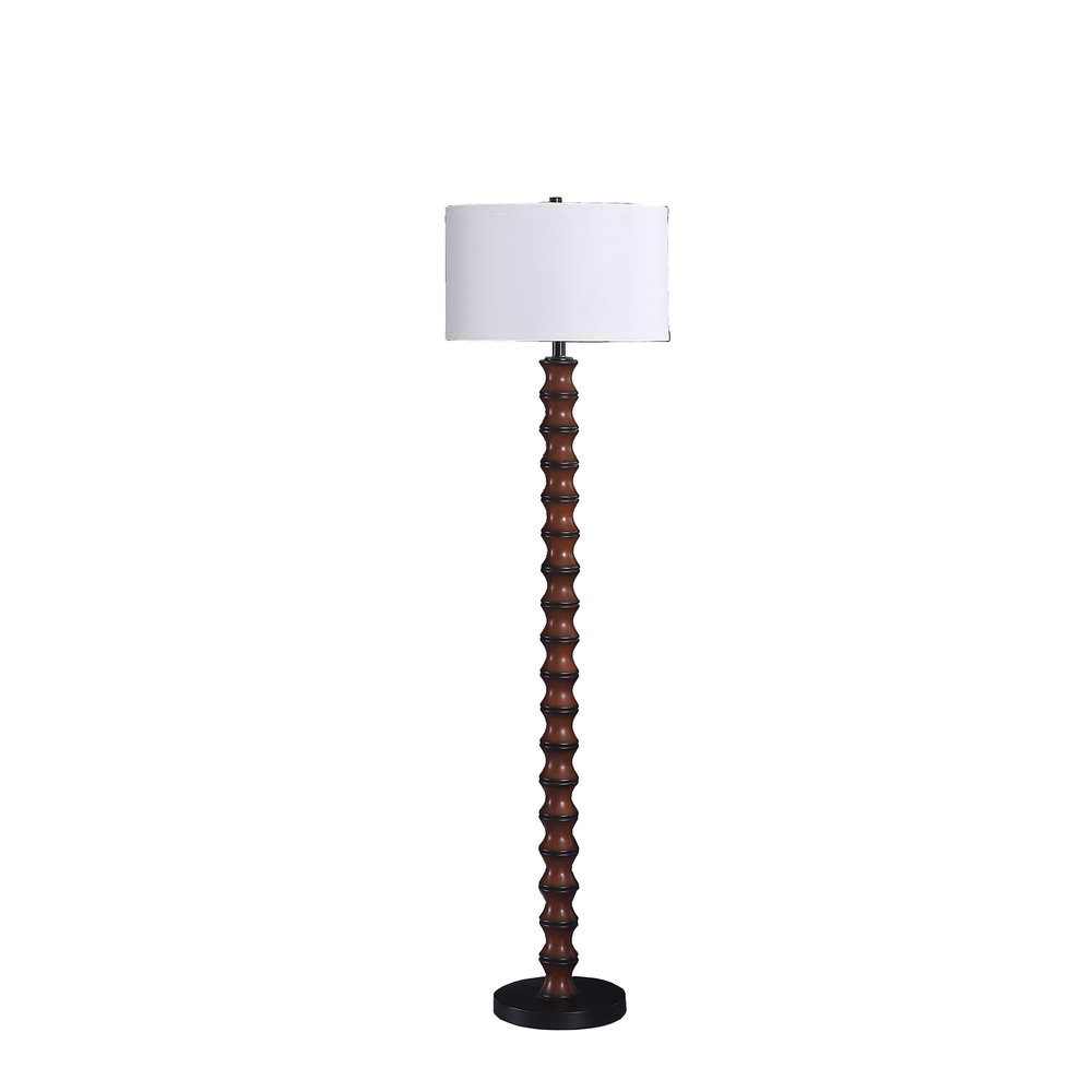 61" Brown And White Resin Floor Lamp With White Fabric Drum Shade