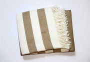 Cream and Stone Slanted Stripe Fringed Throw Blanket