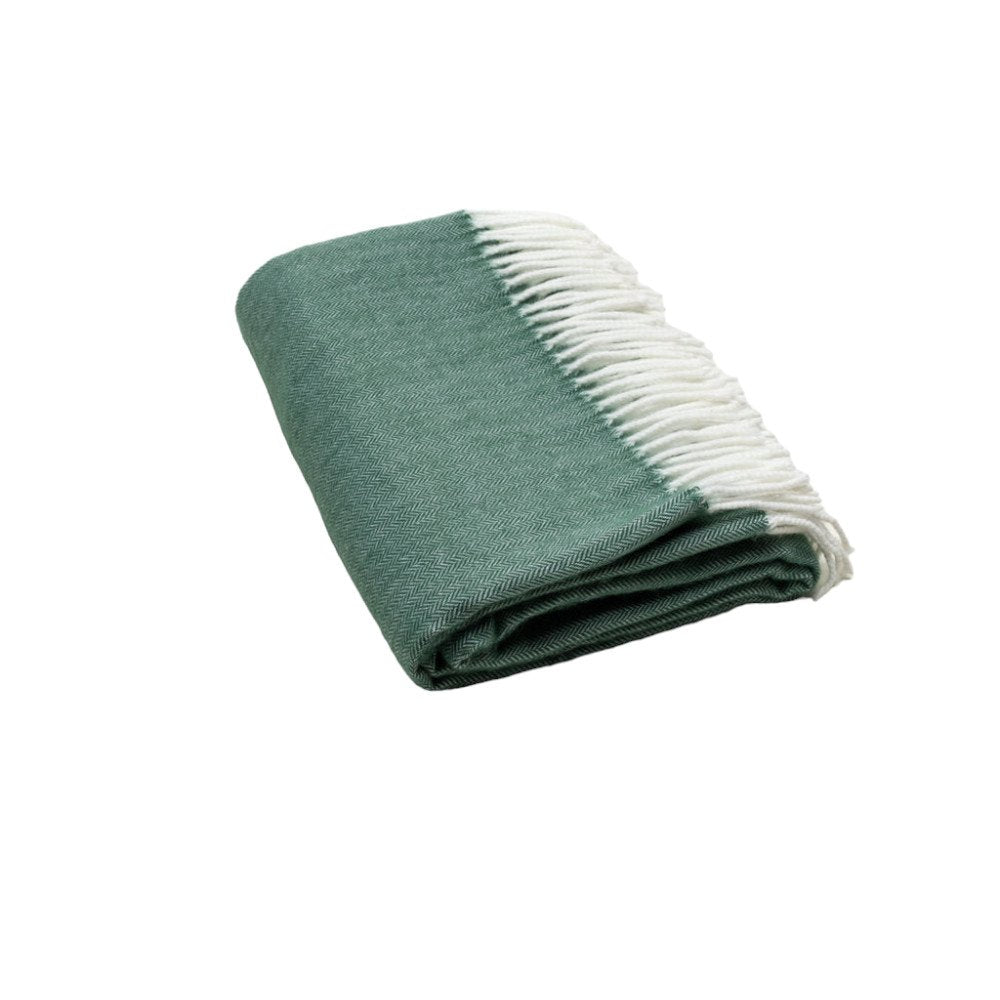 50" X 60" Olive Green And White Woven Herringbone Plush Throw Blanket with Tassels
