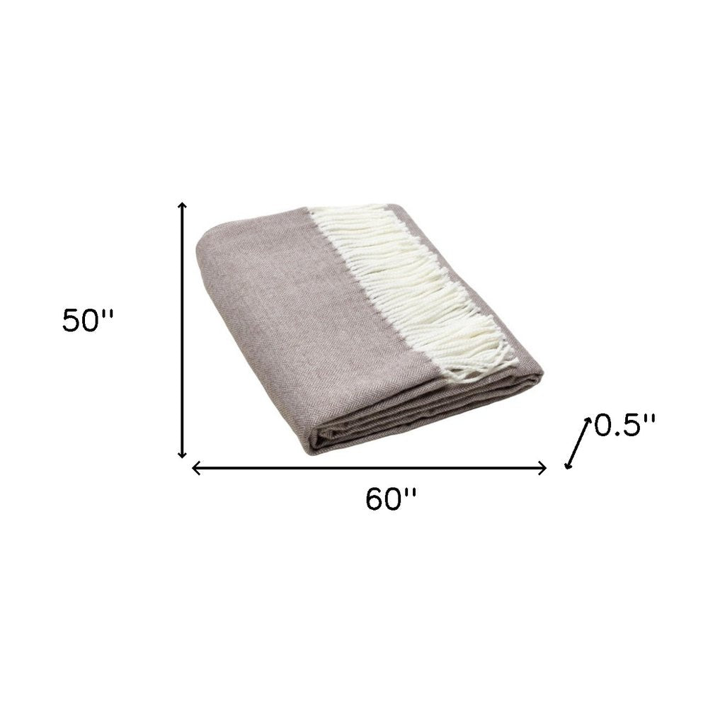 50" X 60" Taupe Woven Herringbone Plush Throw Blanket