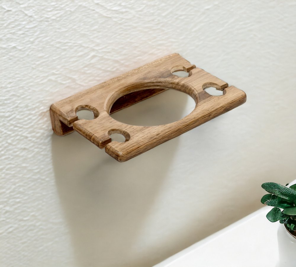 HomeRoots Teak Wall Mount Toothbrush Holder - Thumbnail 5
