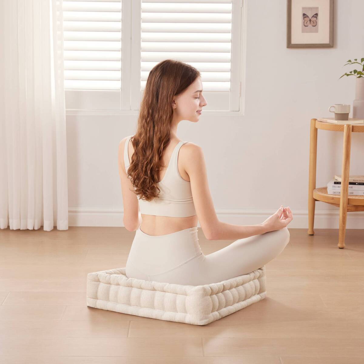 Azza - Poly Chenille Square Floor Pillow Cushion Compress Pack - Ivory