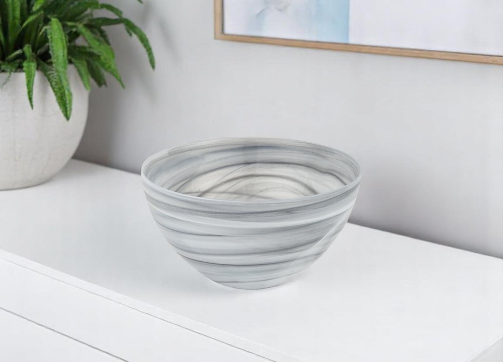 6" Gray And White Alabaster Glass Round Candy or Nut Bowl
