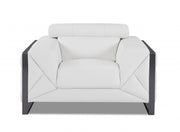 48" White And Gunmetal Italian Leather Arm Chair