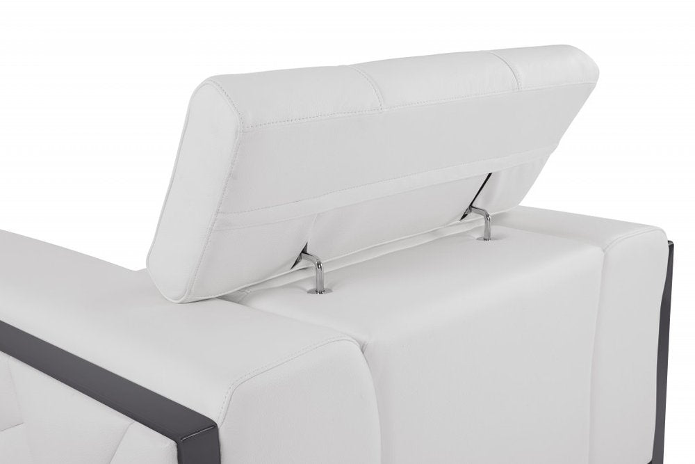 48" White And Gunmetal Italian Leather Arm Chair