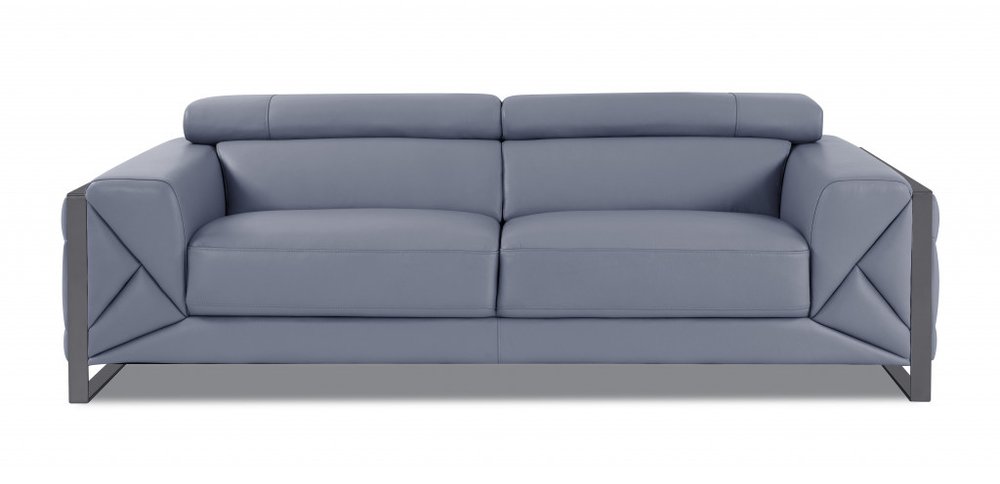 89" Camel Italian Leather Sofa With Silver Legs