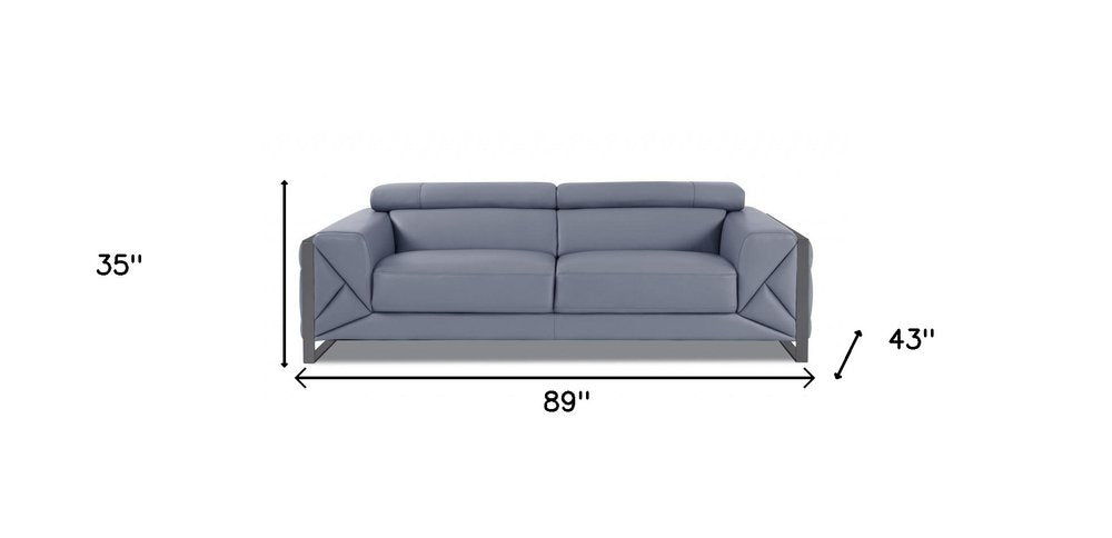 89" Camel Italian Leather Sofa With Silver Legs
