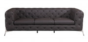 93" Brown Italian Leather Chesterfield Sofa With Silver Legs