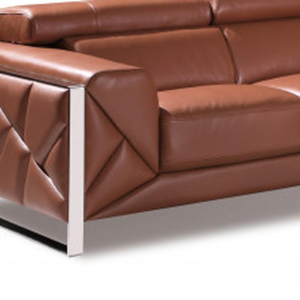 Two Piece Indoor Camel Italian Leather Five Person Seating Set
