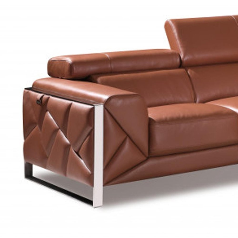 Two Piece Indoor Camel Italian Leather Five Person Seating Set