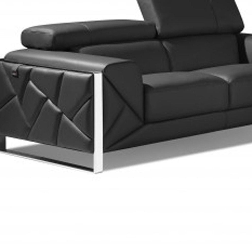 Three Piece Indoor Dark Gray Italian Leather Six Person Seating Set