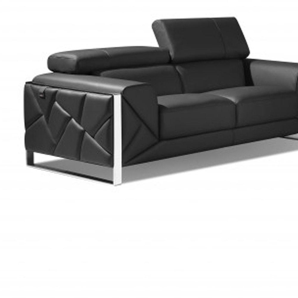 Three Piece Indoor Dark Gray Italian Leather Six Person Seating Set