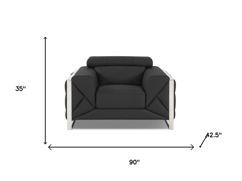 Three Piece Indoor Dark Gray Italian Leather Six Person Seating Set
