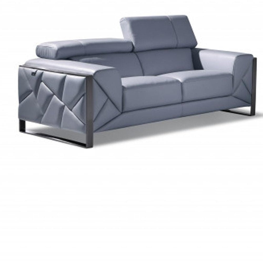 Three Piece Indoor Light Blue Italian Leather Six Person Seating Set