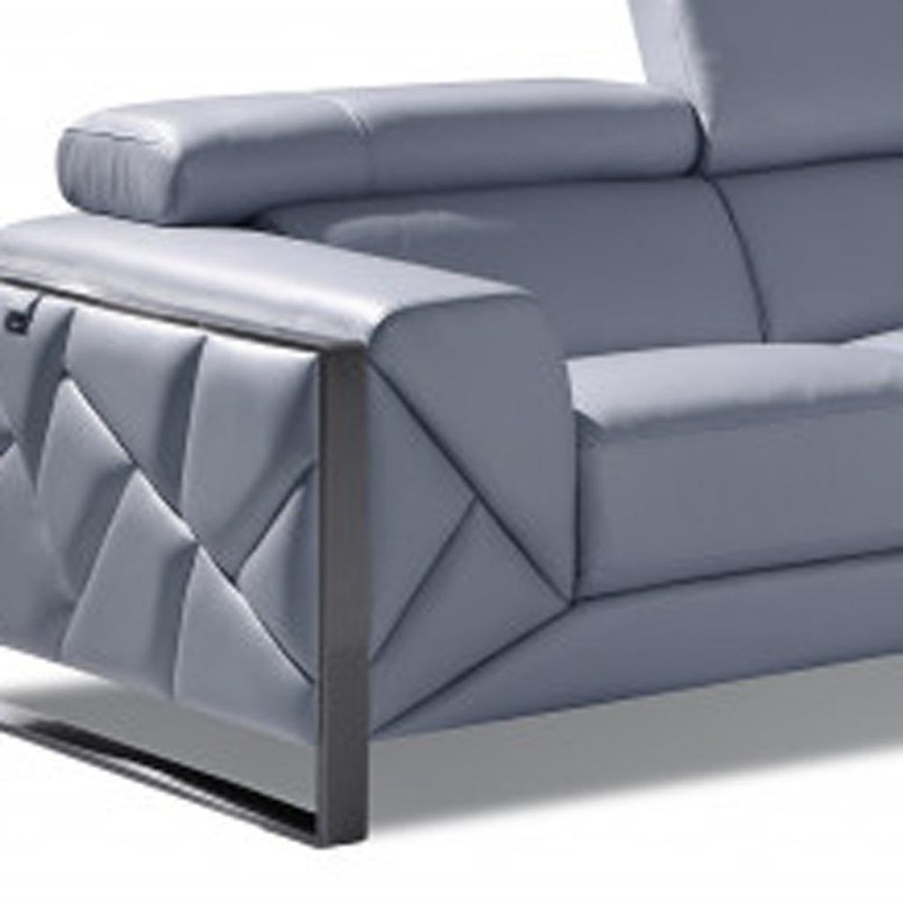 Two Piece Indoor Light Blue Italian Leather Five Person Seating Set